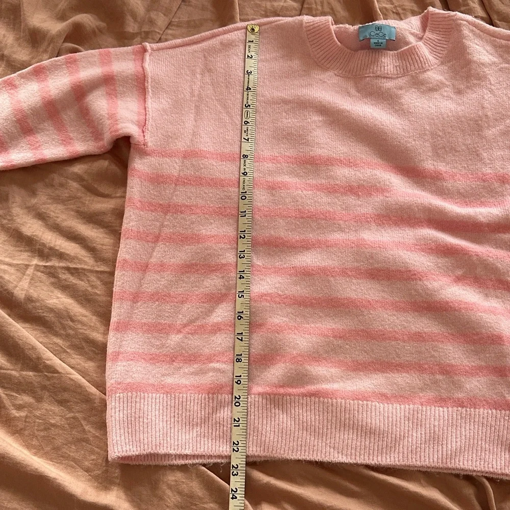 CeCe LIGHT PINK STRIPED WOMENS CREWNECK SWEATER - Picture 5 of 8